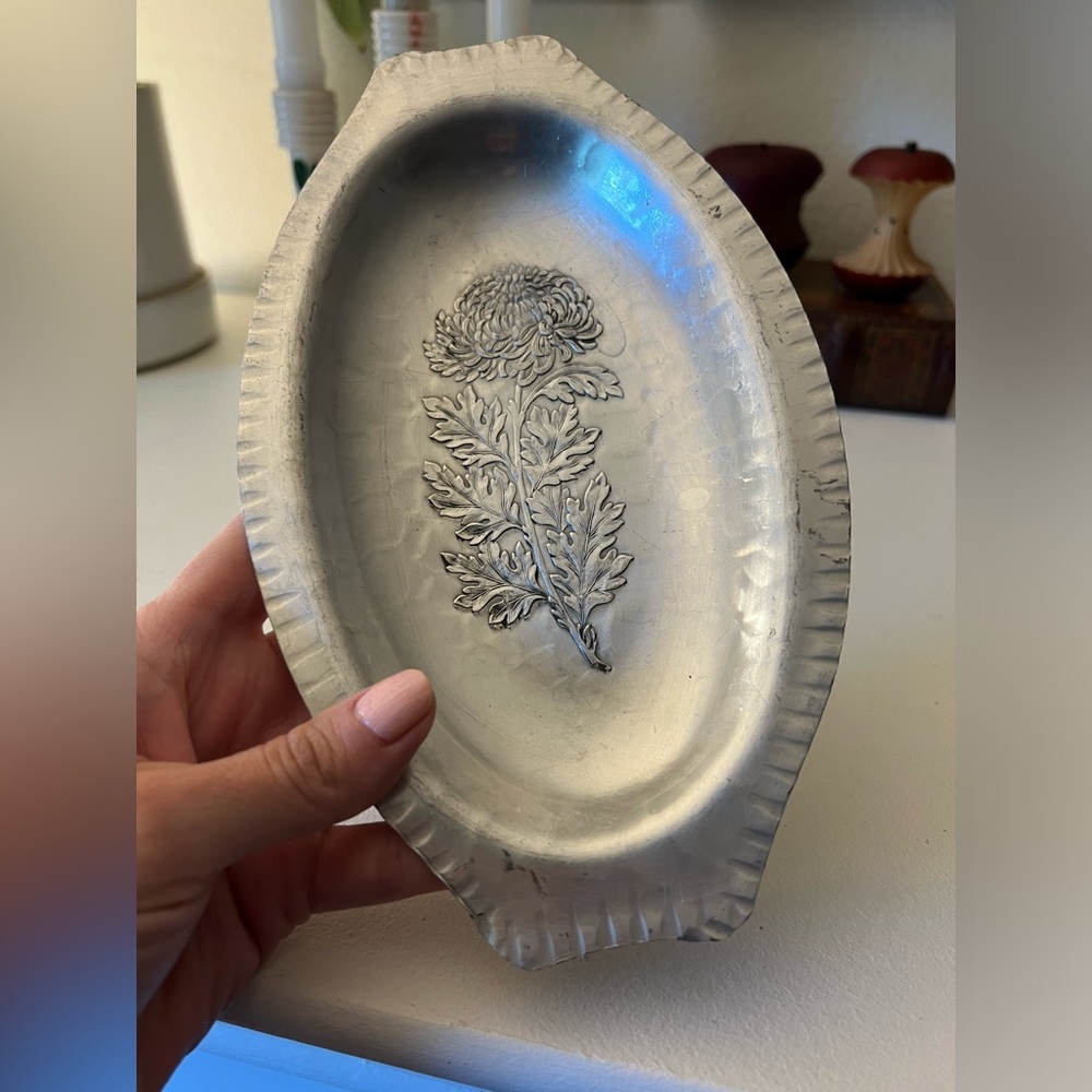 Vintage Trade Continental Wrought Aluminum Tray with flower design
